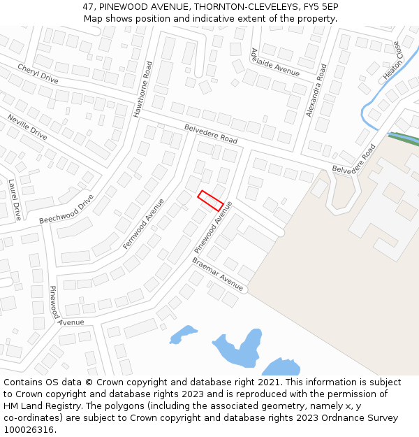 47, PINEWOOD AVENUE, THORNTON-CLEVELEYS, FY5 5EP: Location map and indicative extent of plot