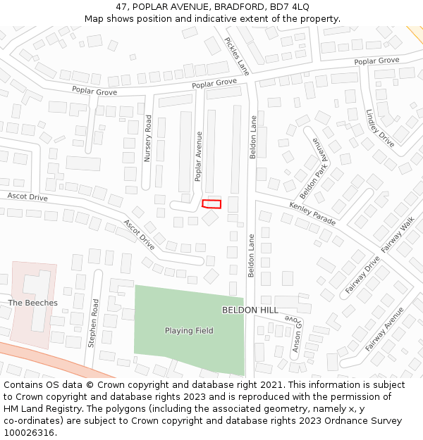47, POPLAR AVENUE, BRADFORD, BD7 4LQ: Location map and indicative extent of plot