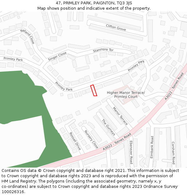 47, PRIMLEY PARK, PAIGNTON, TQ3 3JS: Location map and indicative extent of plot
