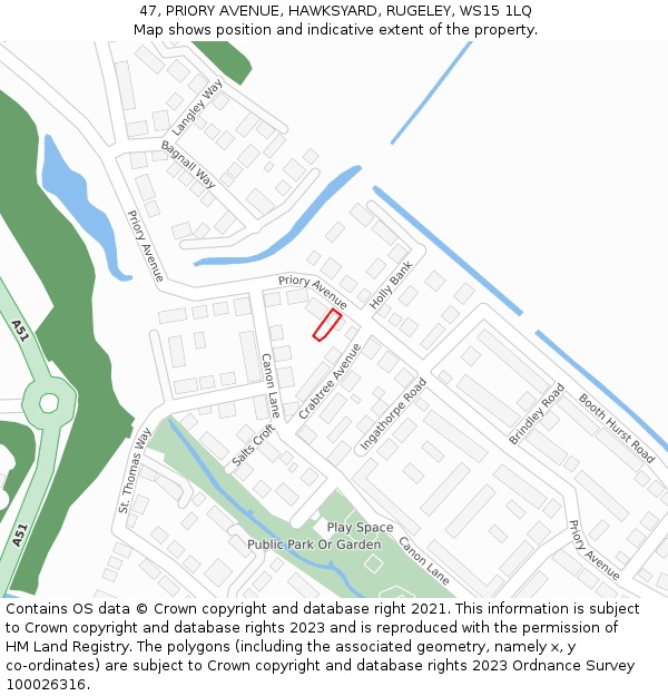47, PRIORY AVENUE, HAWKSYARD, RUGELEY, WS15 1LQ: Location map and indicative extent of plot