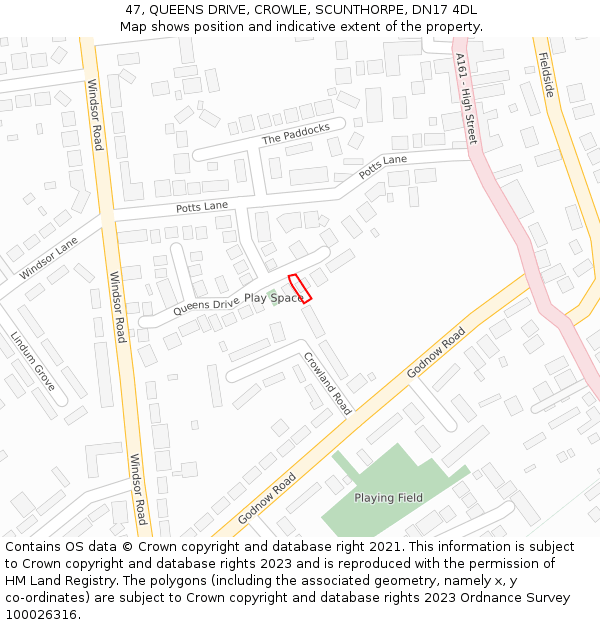 47, QUEENS DRIVE, CROWLE, SCUNTHORPE, DN17 4DL: Location map and indicative extent of plot