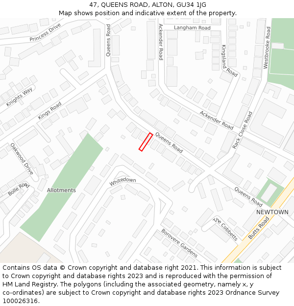 47, QUEENS ROAD, ALTON, GU34 1JG: Location map and indicative extent of plot