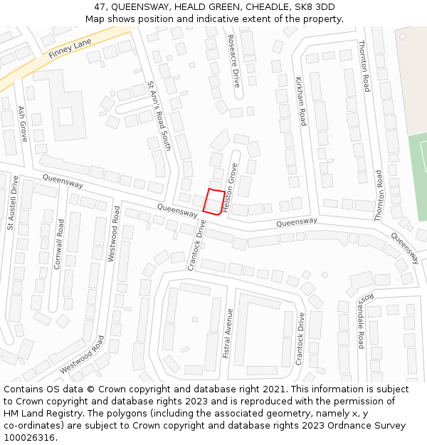 47, QUEENSWAY, HEALD GREEN, CHEADLE, SK8 3DD: Location map and indicative extent of plot