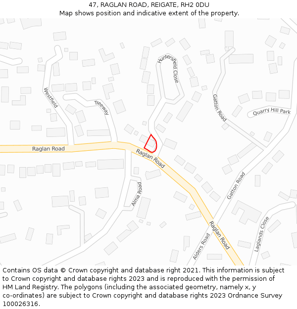 47, RAGLAN ROAD, REIGATE, RH2 0DU: Location map and indicative extent of plot