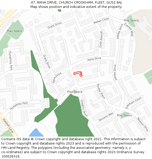 47, RANA DRIVE, CHURCH CROOKHAM, FLEET, GU52 8AJ: Location map and indicative extent of plot