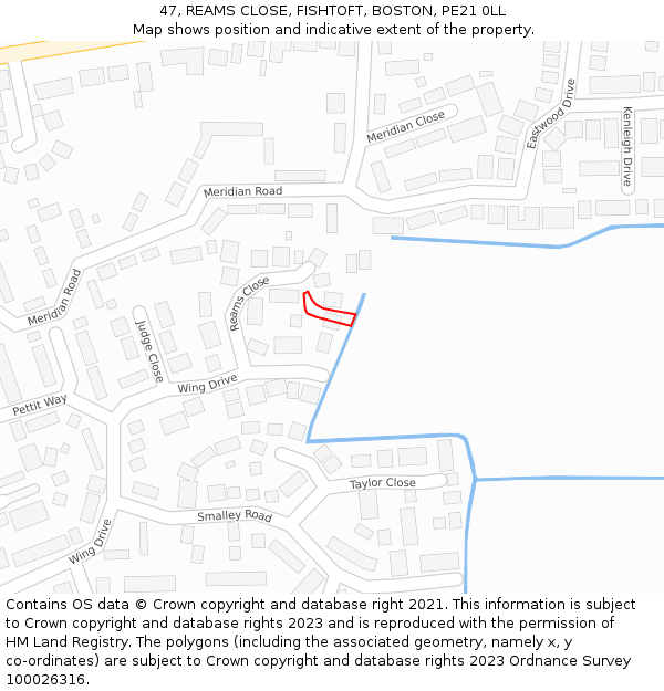 47, REAMS CLOSE, FISHTOFT, BOSTON, PE21 0LL: Location map and indicative extent of plot