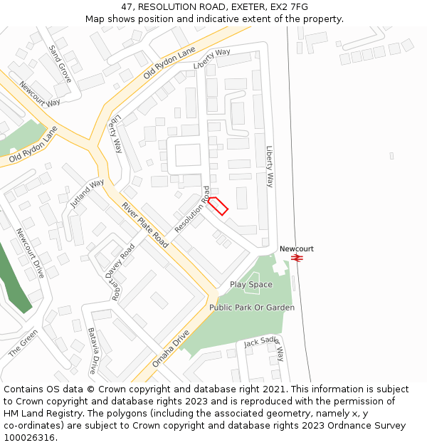 47, RESOLUTION ROAD, EXETER, EX2 7FG: Location map and indicative extent of plot