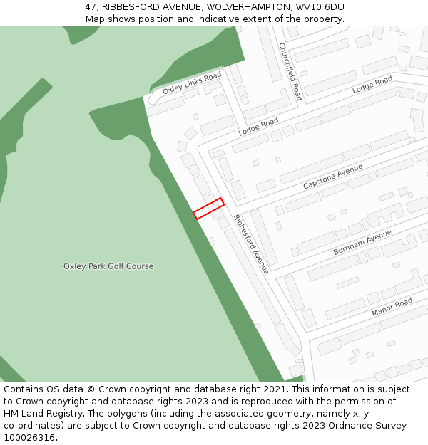 47, RIBBESFORD AVENUE, WOLVERHAMPTON, WV10 6DU: Location map and indicative extent of plot