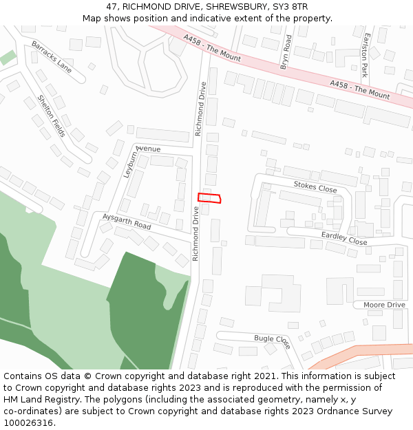 47, RICHMOND DRIVE, SHREWSBURY, SY3 8TR: Location map and indicative extent of plot