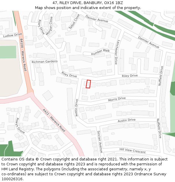 47, RILEY DRIVE, BANBURY, OX16 1BZ: Location map and indicative extent of plot