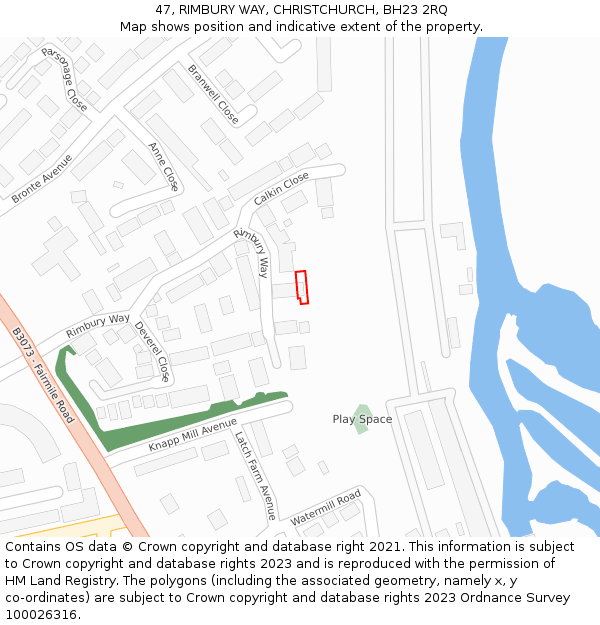 47, RIMBURY WAY, CHRISTCHURCH, BH23 2RQ: Location map and indicative extent of plot