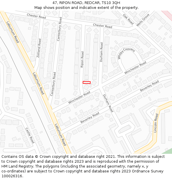 47, RIPON ROAD, REDCAR, TS10 3QH: Location map and indicative extent of plot