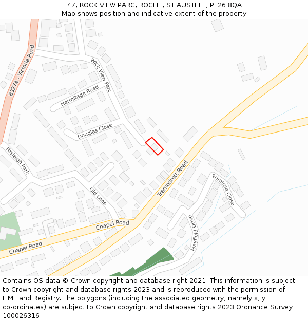 47, ROCK VIEW PARC, ROCHE, ST AUSTELL, PL26 8QA: Location map and indicative extent of plot