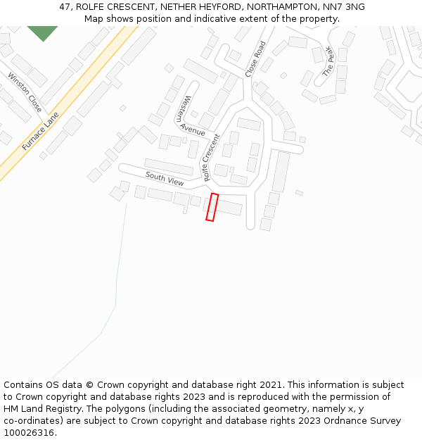 47, ROLFE CRESCENT, NETHER HEYFORD, NORTHAMPTON, NN7 3NG: Location map and indicative extent of plot
