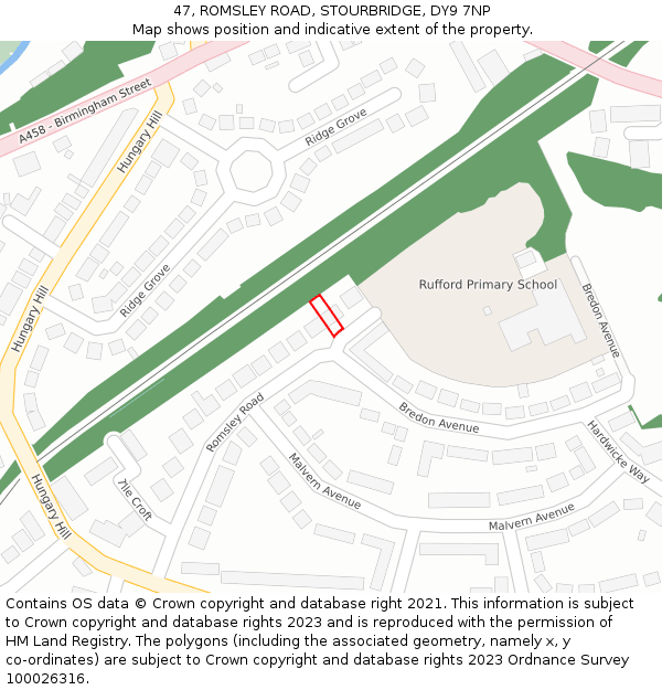 47, ROMSLEY ROAD, STOURBRIDGE, DY9 7NP: Location map and indicative extent of plot
