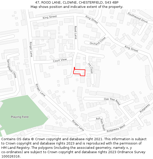 47, ROOD LANE, CLOWNE, CHESTERFIELD, S43 4BP: Location map and indicative extent of plot