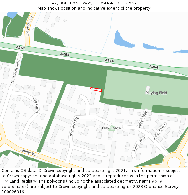 47, ROPELAND WAY, HORSHAM, RH12 5NY: Location map and indicative extent of plot