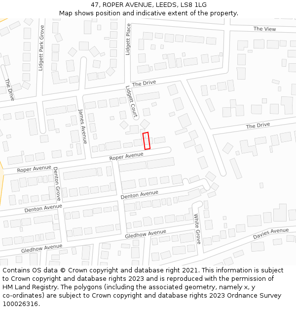 47, ROPER AVENUE, LEEDS, LS8 1LG: Location map and indicative extent of plot