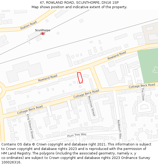 47, ROWLAND ROAD, SCUNTHORPE, DN16 1SP: Location map and indicative extent of plot