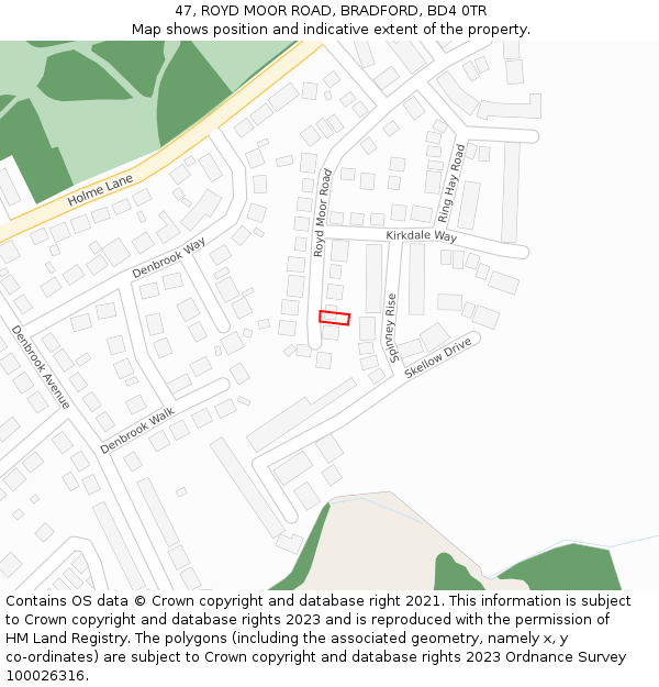 47, ROYD MOOR ROAD, BRADFORD, BD4 0TR: Location map and indicative extent of plot