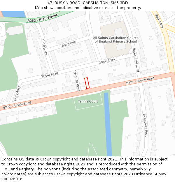 47, RUSKIN ROAD, CARSHALTON, SM5 3DD: Location map and indicative extent of plot