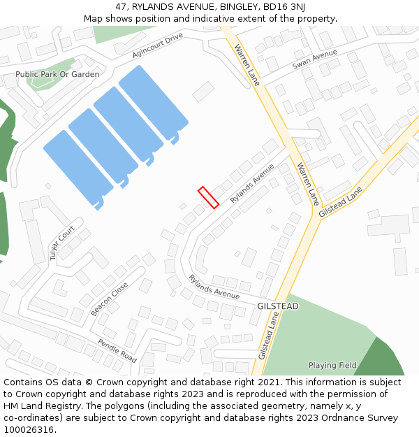 47, RYLANDS AVENUE, BINGLEY, BD16 3NJ: Location map and indicative extent of plot