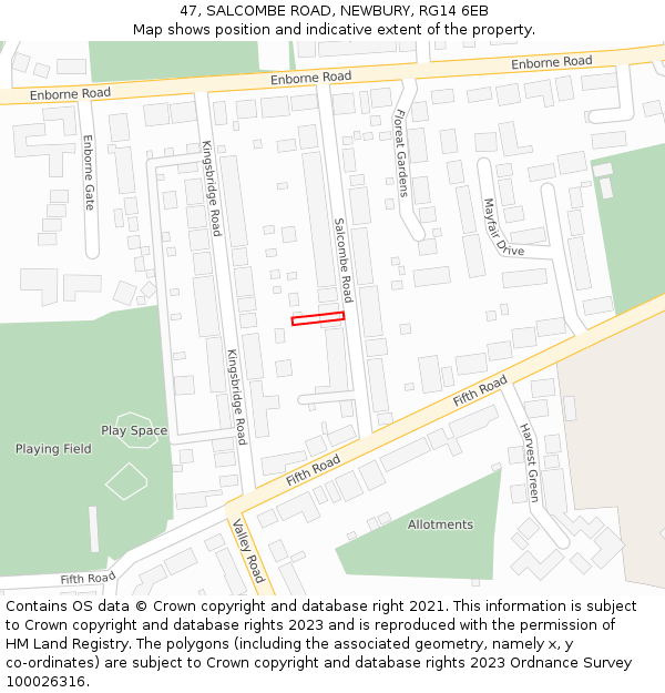 47, SALCOMBE ROAD, NEWBURY, RG14 6EB: Location map and indicative extent of plot