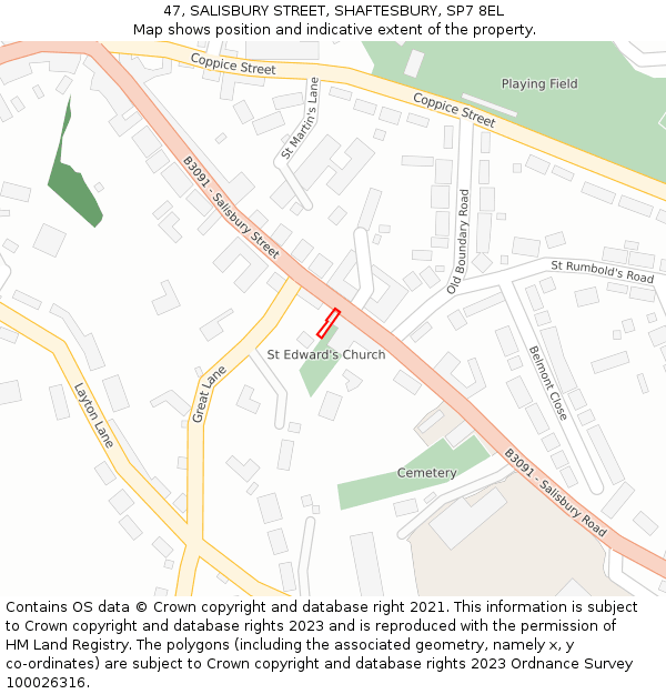 47, SALISBURY STREET, SHAFTESBURY, SP7 8EL: Location map and indicative extent of plot