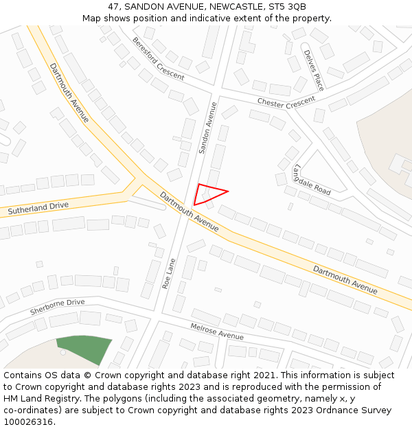 47, SANDON AVENUE, NEWCASTLE, ST5 3QB: Location map and indicative extent of plot