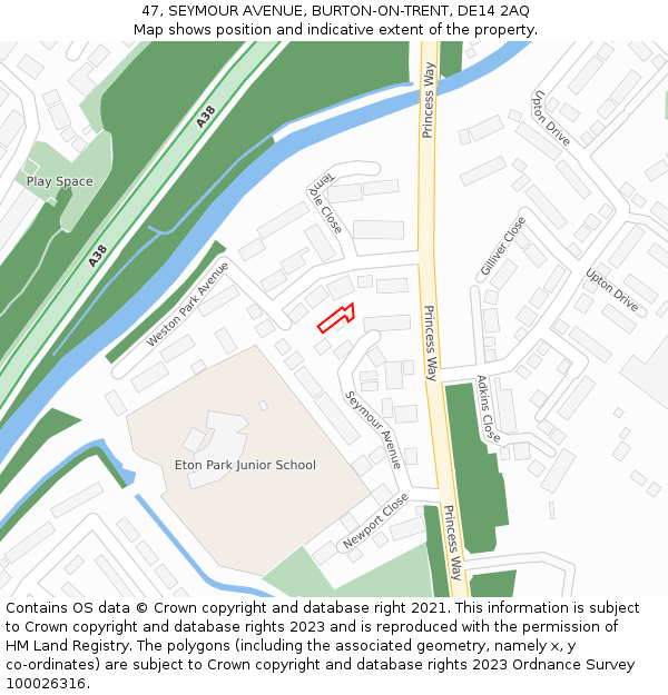 47, SEYMOUR AVENUE, BURTON-ON-TRENT, DE14 2AQ: Location map and indicative extent of plot
