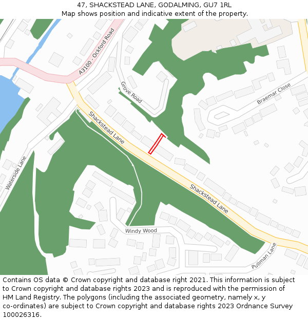 47, SHACKSTEAD LANE, GODALMING, GU7 1RL: Location map and indicative extent of plot