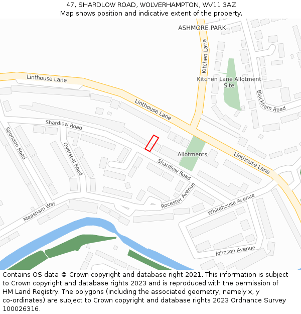 47, SHARDLOW ROAD, WOLVERHAMPTON, WV11 3AZ: Location map and indicative extent of plot