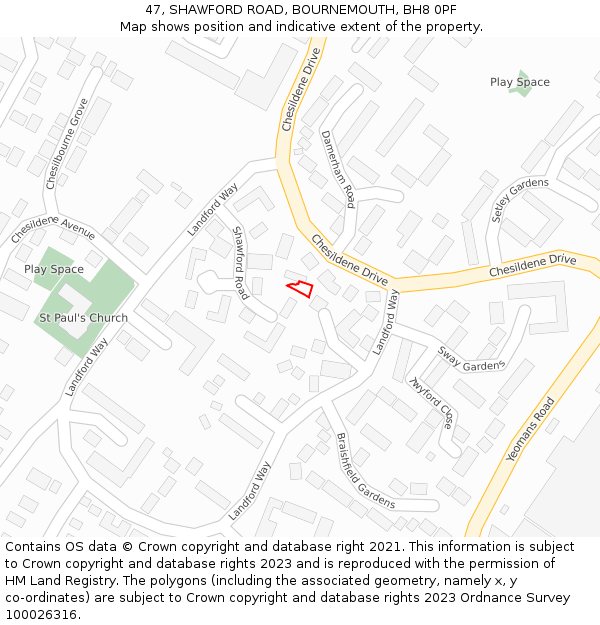 47, SHAWFORD ROAD, BOURNEMOUTH, BH8 0PF: Location map and indicative extent of plot