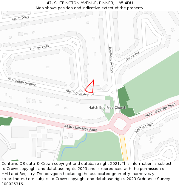 47, SHERINGTON AVENUE, PINNER, HA5 4DU: Location map and indicative extent of plot