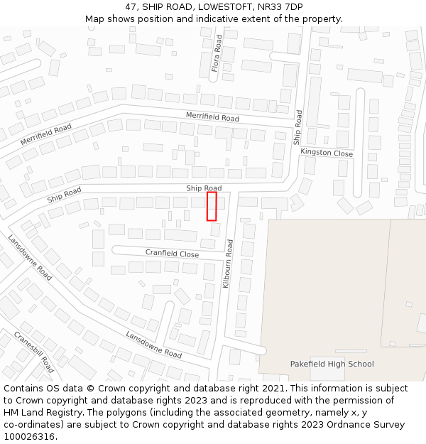 47, SHIP ROAD, LOWESTOFT, NR33 7DP: Location map and indicative extent of plot