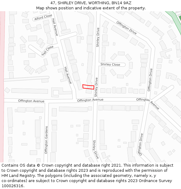 47, SHIRLEY DRIVE, WORTHING, BN14 9AZ: Location map and indicative extent of plot