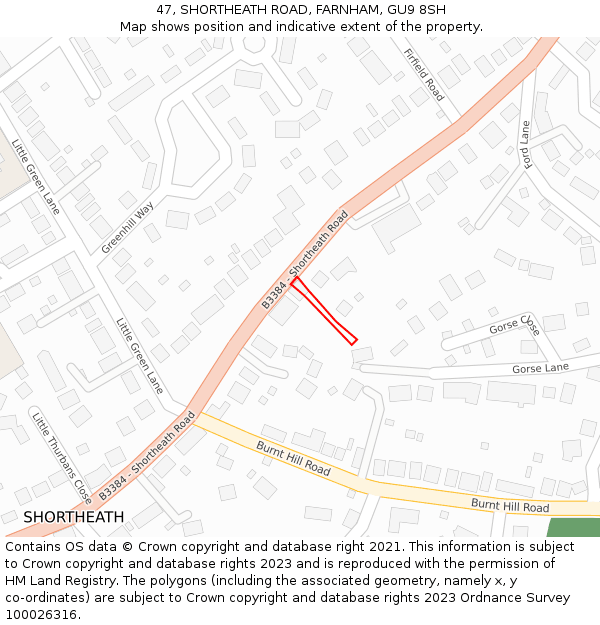 47, SHORTHEATH ROAD, FARNHAM, GU9 8SH: Location map and indicative extent of plot
