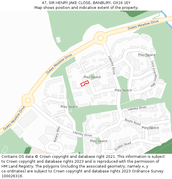 47, SIR HENRY JAKE CLOSE, BANBURY, OX16 1EY: Location map and indicative extent of plot
