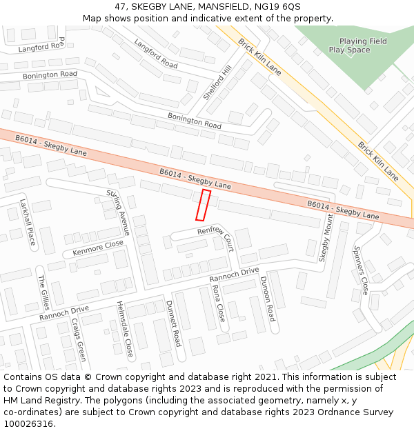 47, SKEGBY LANE, MANSFIELD, NG19 6QS: Location map and indicative extent of plot