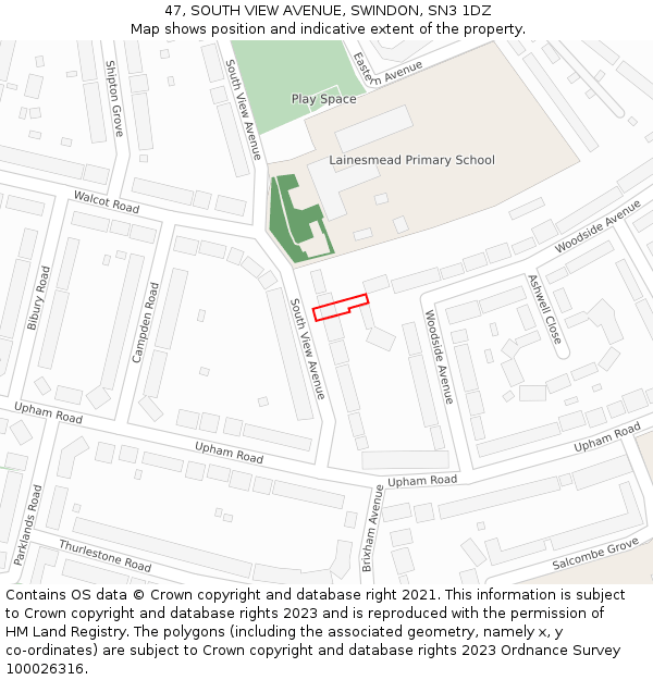 47, SOUTH VIEW AVENUE, SWINDON, SN3 1DZ: Location map and indicative extent of plot