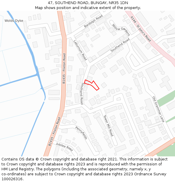 47, SOUTHEND ROAD, BUNGAY, NR35 1DN: Location map and indicative extent of plot
