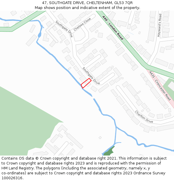 47, SOUTHGATE DRIVE, CHELTENHAM, GL53 7QR: Location map and indicative extent of plot