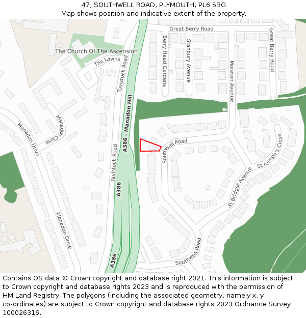 47, SOUTHWELL ROAD, PLYMOUTH, PL6 5BG: Location map and indicative extent of plot