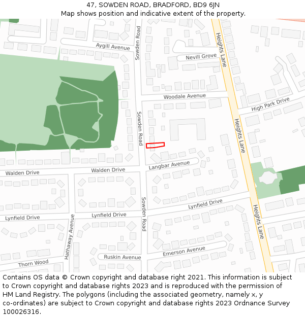 47, SOWDEN ROAD, BRADFORD, BD9 6JN: Location map and indicative extent of plot