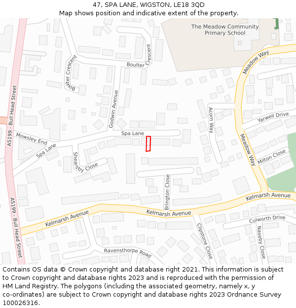 47, SPA LANE, WIGSTON, LE18 3QD: Location map and indicative extent of plot