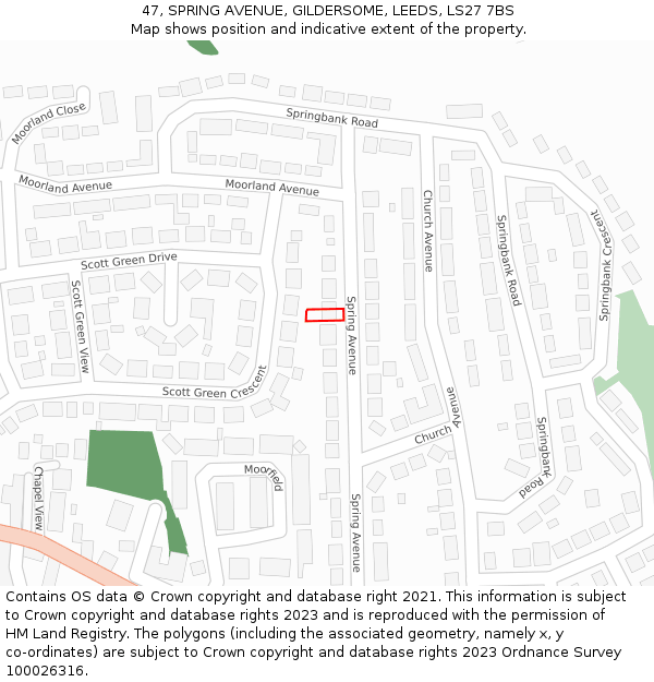 47, SPRING AVENUE, GILDERSOME, LEEDS, LS27 7BS: Location map and indicative extent of plot