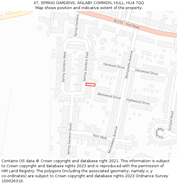 47, SPRING GARDENS, ANLABY COMMON, HULL, HU4 7QQ: Location map and indicative extent of plot
