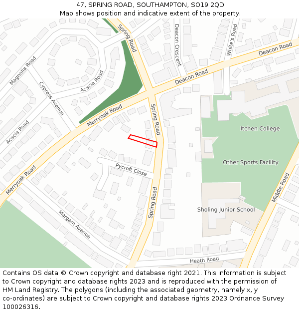 47, SPRING ROAD, SOUTHAMPTON, SO19 2QD: Location map and indicative extent of plot