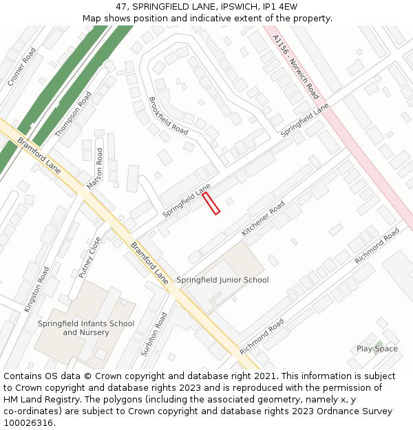 47, SPRINGFIELD LANE, IPSWICH, IP1 4EW: Location map and indicative extent of plot