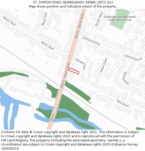 47, STATION ROAD, BORROWASH, DERBY, DE72 3LH: Location map and indicative extent of plot